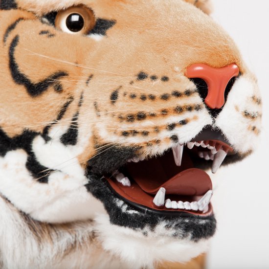 BRUBAKER Brullende Tijger - XXL Knuffel met Tanden 130 cm - Liggende Levensechte Knuffel - Koning van de Jungle - Bruin van BRUBAKER — afbeelding 2