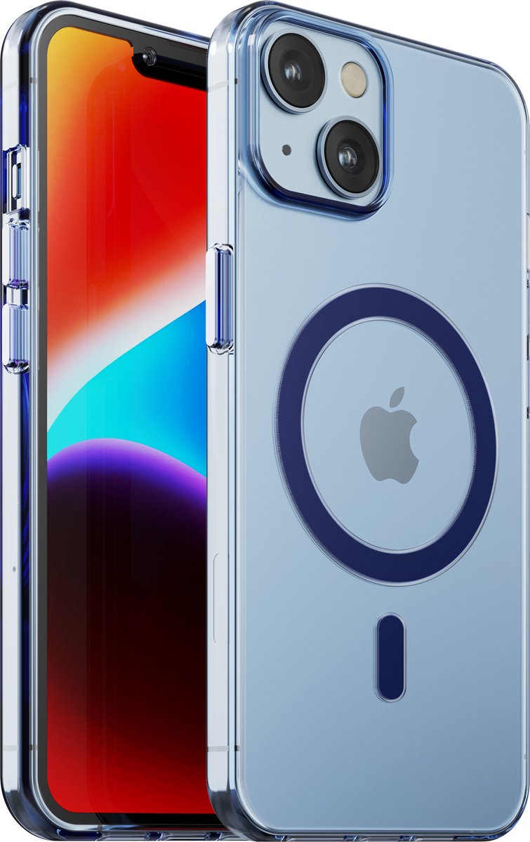 Hoesje geschikt voor iPhone 14 - geschikt voor MagSafe Transparant - Blauw - Kristalhelder - Hard Case - Limited Edition