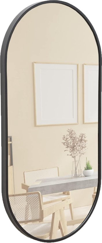 Terra Home Wandspiegel - ovaal, 60 x 30 cm, zwart, modern, metalen frame,  spiegel,... | bol.com