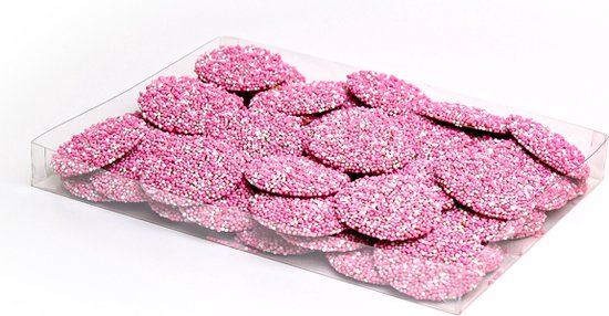 Chocolade Geboorte Flikken met Roze/Wit Musket | 350 gr. | Transparante verpakking | Kraamcadeau meisje | Melk