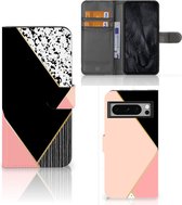GSM Hoesje Google Pixel 8 Pro Bookcase Black Pink Shapes