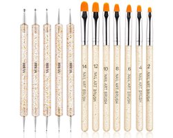 YUBBI™ 12 delige Nail Art Penselen Set - Nagellak Acryl Penselen - Fineliner Penseel - Dotting Tools - Siliconen Nail Art Penselen