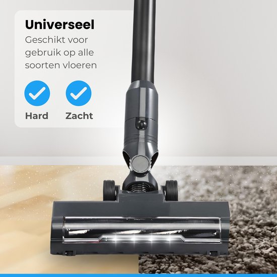 Borstelkop van een Luxari steelstofzuiger, geschikt voor harde en zachte vloeren. Met LED-verlichting.