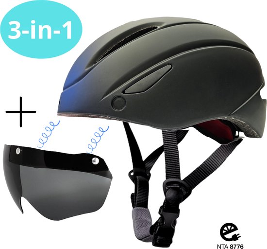 De Juiste Helm Fiets helm - Met magnetisch afneembaar vizier - NTA8776 Helm - Geschikt als bromfiets helm, snorfiets helm, fietshelm, speed-pedelec helm - lichtgewicht en design helm - mannen en vrouwen - Zwart L