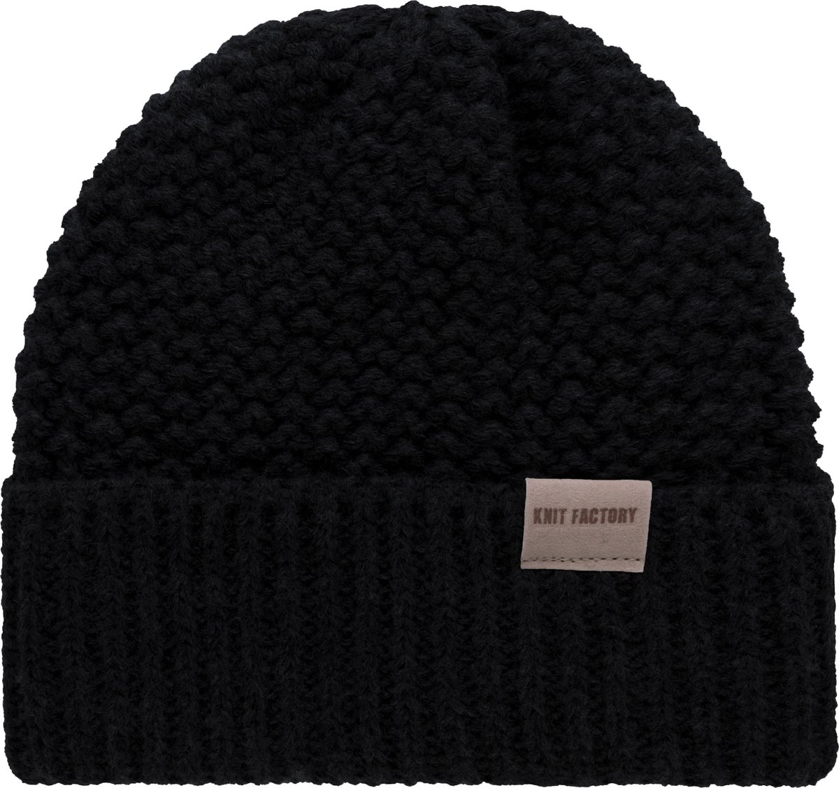 Knit Factory Carry Gebreide Muts Heren & Dames - Beanie hat - Zwart - Grofgebreid - Warme zwarte Wintermuts - Unisex - One Size