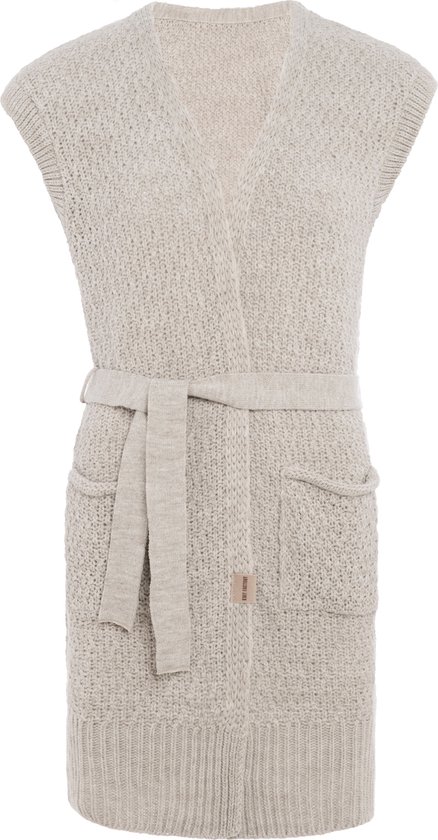 Knit Factory Luna Gebreide Gilet - Gebreid vest zonder mouwen - Mouwloos dames vest - Mouwloze beige cardigan - Beige - 40/42