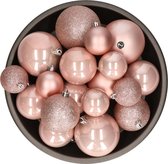 Decoris kerstballen - 26x st - lichtroze - kunststof - mix 6, 8 en 10 cm