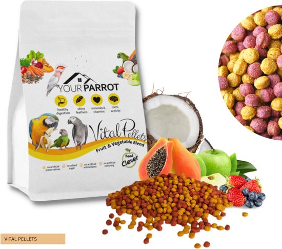 Foto: Vital pellets fruit veggieblend 900 gr your parrot papegaaien voer vogelvoer parkieten voer papegaaienvoer grijzeroodstaart papegaaien snacks 