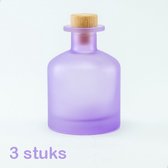 3 frosted glazen flessen van 250 ml - kleur lila - vaasje - huisparfum - geschenk - decoratie