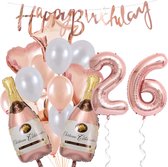 26 Jaar Verjaardag Cijferballon 26 - Feestpakket Snoes Ballonnen Pop The Bottles - Rose White Versiering
