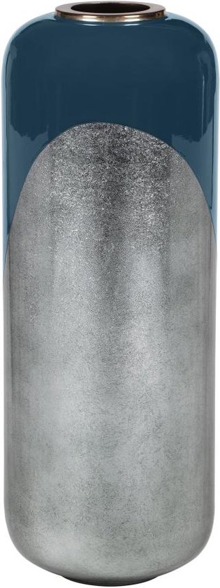 OZAIA Grote geëmailleerde metalen vaas - D. 30 x H. 82 cm - Zwart met bladzilver - PERLIN L 30 cm x H 81 cm x D 30 cm