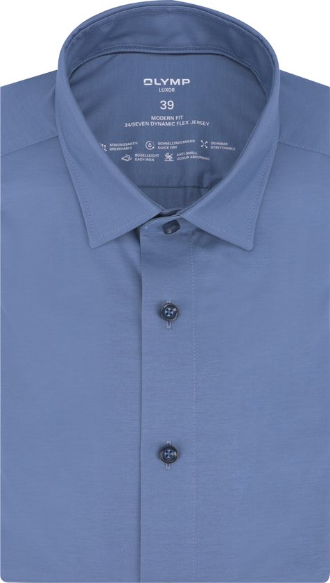 OLYMP 24/7 modern fit overhemd - tricot - blauw - Strijkvriendelijk - Boordmaat: 41