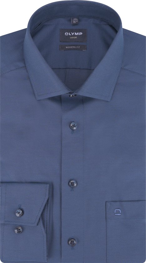 OLYMP modern fit overhemd - twill - rookblauw - Strijkvrij - Boordmaat: 42