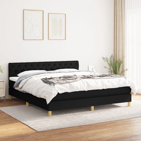 vidaXL-Boxspring-avec-matelas-tissu-noir-160x200-cm