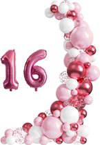 Luna Balunas Set Roze Ballonnenboog 16 Jaar - Latex ballonnen Sweet 16 verjaardag
