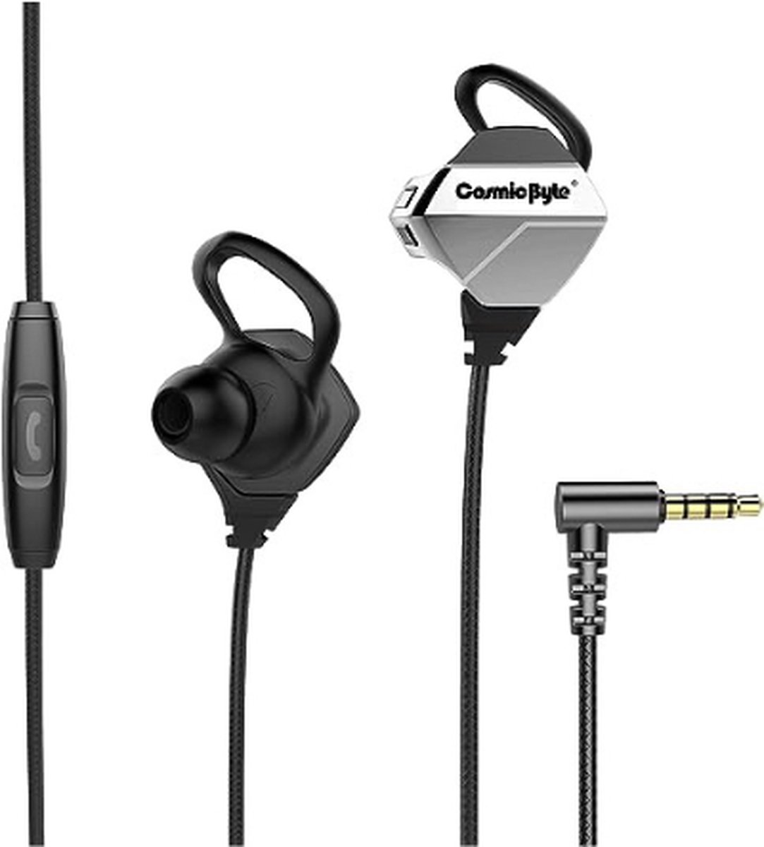 Cosmic Byte CB-EP-04 Gaming Wired in Ear Earphone with Microphone Detachable for PC, PS4, Mobiles, Tablets (Black/Silver) Extra Soft Earbud | Adapter & Pouch | High Quality Speakers | Dual Microphone Design