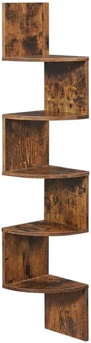 hoekplank, wandplank met 5 planken, zwevende plank, voor keuken, slaapkamer, woonkamer, studeerkamer, kantoor, donkerbruin 20 x 20 x 127,5 cm LBC20BX