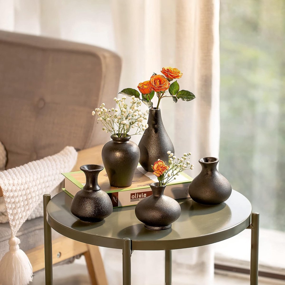 Sawoake Black Ceramic Vases Set of 3 Small Flower Vases for Decor, Modern Rustic Farmhouse Home Decor, Decorative Vases for Pampas Grass, Idea Shelf (White Sawoake Black Ceramic Vases Set of 3 Small Flower Vases for Decor, Modern Rustic Farmhouse Home Decor, Decorative Vases for Pampas Grass, Idea Shelf (White