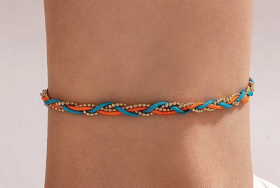 Enkelbandje / armbandje | touwtje | blauw oranje goud
