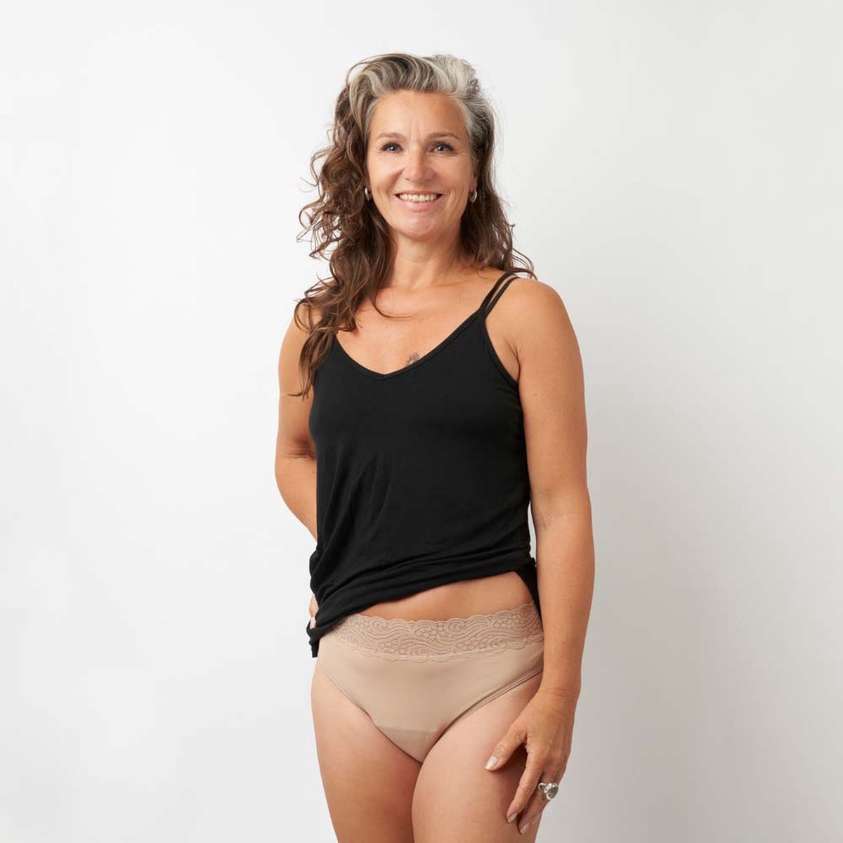 Moodies menstruatie & incontinentie ondergoed - Classic Brief Lace - moderate kruisje - beige - maat S - period underwear