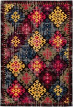 LaagPol - dun tapijt, patchwork, met bloemen, zigzag patroon, campagne, modern, onderhoudsvriendelijk - woonkamer, slaapkamer, eetkamer, hal - kleur: rood, Zwart, oranje, turquoise blauw, afmetingen: 80 x 150 cm