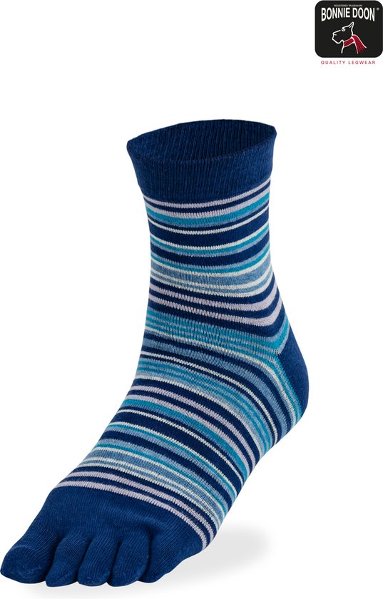 Bonnie Doon Chaussettes rayées Blauw pour hommes Taille 40/46 - Chaussettes à orteils à rayures funky - Coutures lisses - Chaussettes à orteils - 1 paire - Slippers - Quartiers - Rayures - Longueur juste au-dessus de la cheville - Blue - BP232001.1