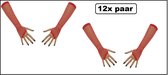 12x Paar Nethandschoen vingerloos lang rood - Thema feest festival party fun net handschoenen