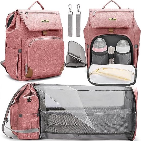 Luiertas rugzak, WELAVILA Luiertas voor baby luiertas, unisex, reisrugzak met verschoningsmatje en fopspeenhouder voor mama en papa (grijs