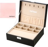 Behave® Luxe Jewellery Box Ladies - Jewellery Box Zwart - Jewellery Box Filles avec 15 compartiments de rangement réglables pratiques