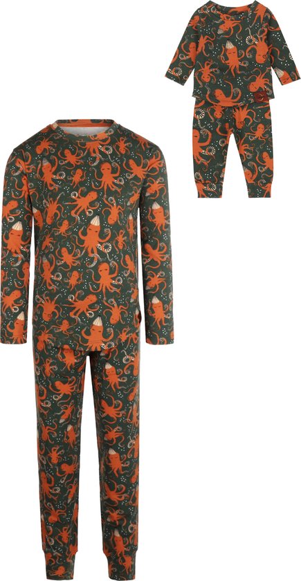 Ride to the moon - unisex pyjama - bijpassende pyjama voor pop of knuffel - octopus - groen
