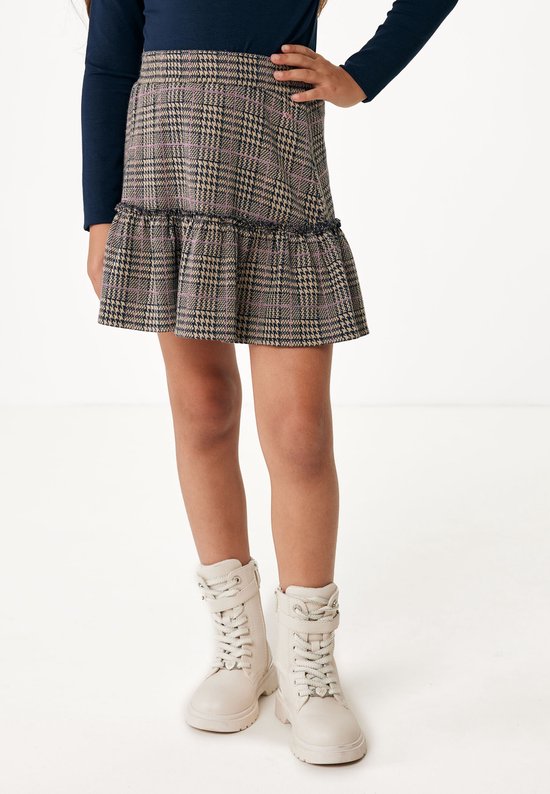 Check Rok With Ruffle Meisjes - Navy - Maat 122-128