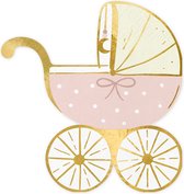 56-delige-roze-babyshower-geboorte-feestset-met-20-kinderwagen-servetten-18-bordjes-gouden-randje-18 bekertjes-gouden-randje-voor een afwasvrij feestje