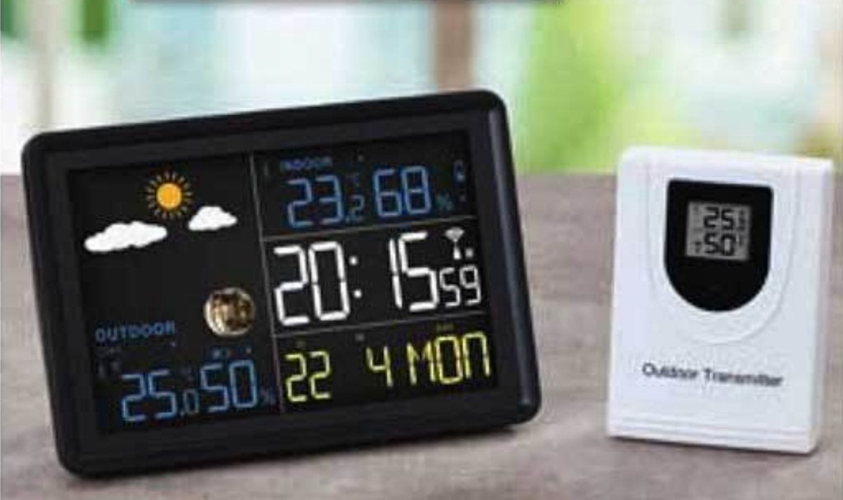 Draadloos Weerstation met Kleurenscherm - Binnen/Buiten Thermometer en