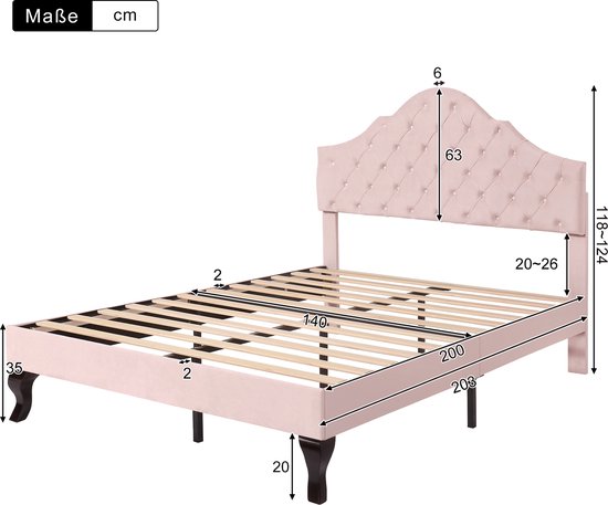Lit double rembourré Merax - Lit pour 2 personnes avec tête de lit réglable - Rose