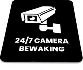 Deurbordje 24/7 camerabewaking - Zwart/wit met icoon - 12 x 10 cm - 1,6mm dikte - zelfklevend | Zwart/wit toplaag | Gratis Verzending | Incl. 3M-tape