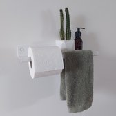 Qstiel Qumi links wit - Toiletrolhouder - WC Rolhouder - Toiletpapier houder met plankje - Handdoekhouder -Staal 2mm - Poedercoating RAL 9003 wit