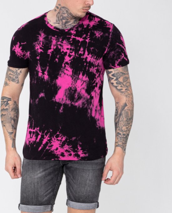 Tie dye t-shirt roze | zwart | maat M