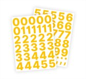 Cijfer stickers / Plaknummers - Stickervellen Set - Geel - 4cm hoog - Geschikt voor binnen en buiten - Standaard lettertype - Mat