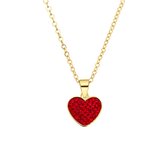 Lucardi Dames Stalen goldplated ketting hart kristal red velvet - Ketting - Staal - Goudkleurig - 47 cm