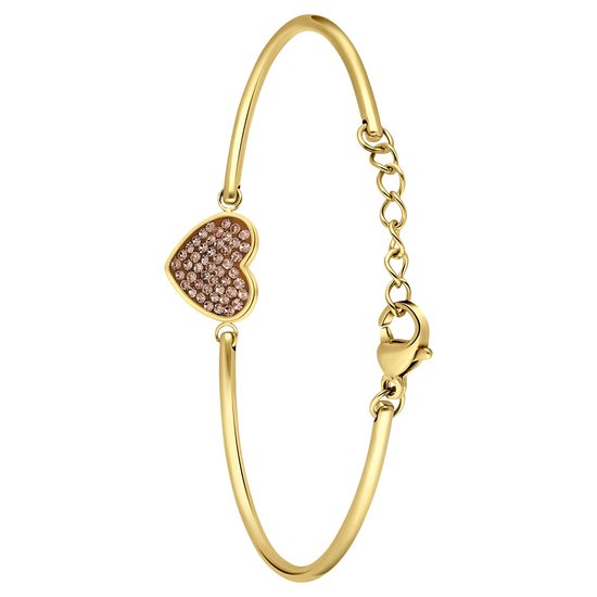 Lucardi Dames Stalen goldplated armband hart kristal colorado - Armband - Staal - Goudkleurig - 20 cm
