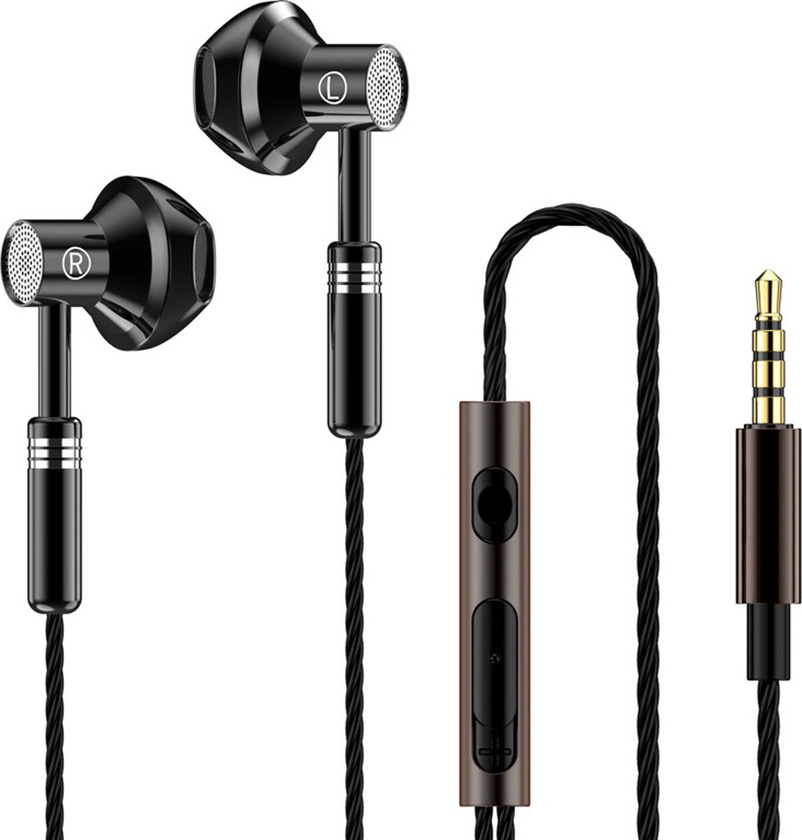 Bedrade oortjes - In Ear Oordopjes - Oortjes met Draad en Microfoon - Extra Bass - 3,5mm Jack Aansluiting - 120cm kabel - Zwart