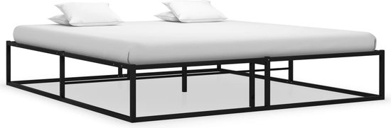 The Living Store Bedframe - Metaal - 145 x 205 x 32.5 cm - Zwart