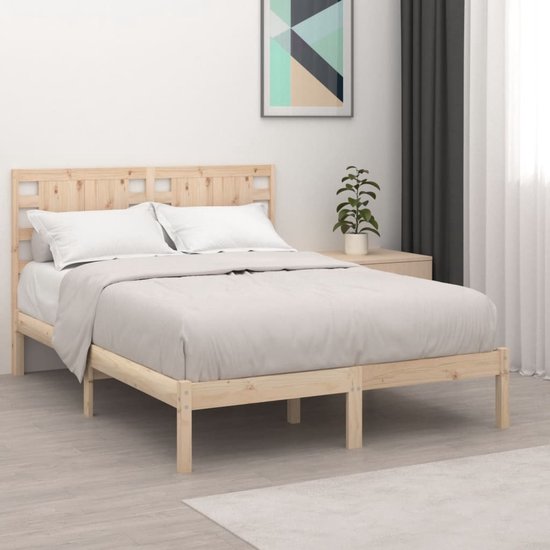 The Living Store Bedframe - Klassiek houten bedframe - 205.5 x 206 x 100 cm - Massief grenenhout - Voor matras van 200x200 cm