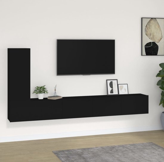 The Living Store Televisiemeubelset - Zwart - 100 x 30 x 30 cm - 30.5 x 30 x 110 cm - Trendy en praktisch