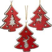 Boomdecoratie spar - 9cm - Rode houten Kerstdecoratie - 6 STUKS