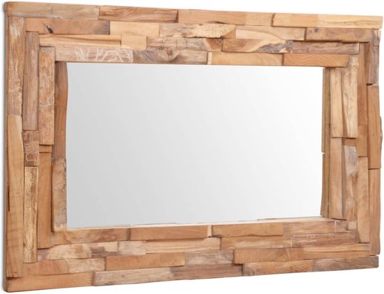 The Living Store teakhouten spiegel Rustieke stijl - 90 x 60 cm - Handgemaakt