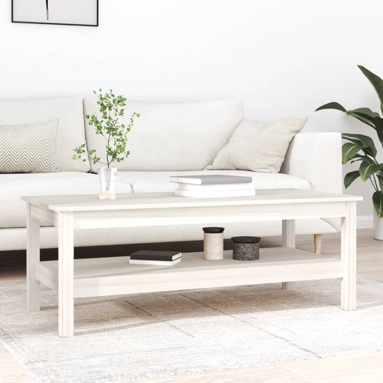 The Living Store Table basse 110x50x40 cm bois de pin massif blanc - Table