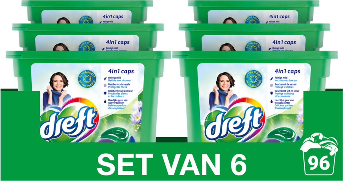 Goedkoopste Dreft 4in1 Ultimate Care Wascapsules Blauwe Droom - 6 x 16 caps