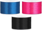 Rubans décoratifs/rubans cadeaux/rubans de satin - Set 3x pièces - bleu/rose/noir - 38 mm x 25 mètres
