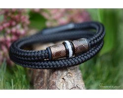 Urn-Crematie-as heren armband- Sieraad wordt voor u op maat gemaakt!- 6mm Sail Rope heren armband met crematie-as verwerkt in bedel- Design rvs kralen-Herinneringsarmband-Assieraad-urn-mat rosé rvs klik sluiting-Crematie-as verwerkt in glas en hars